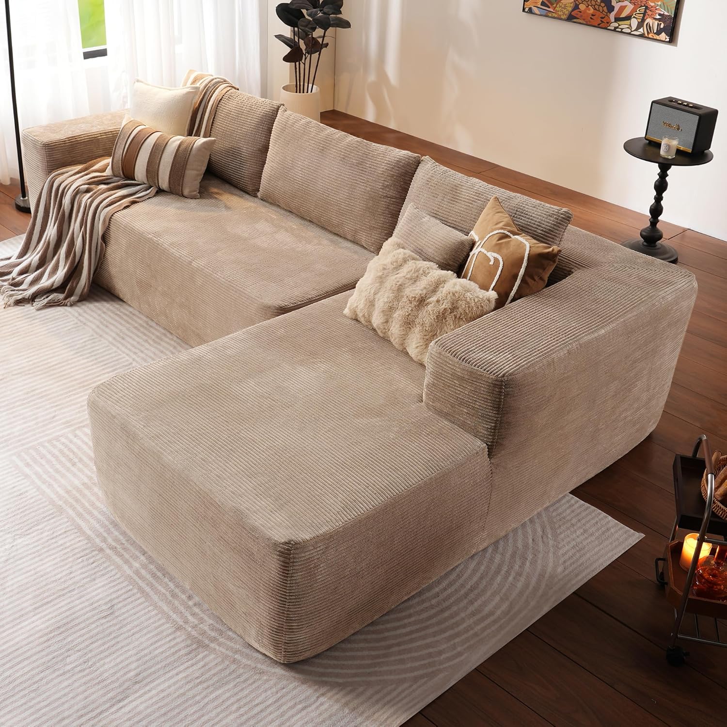 ovios 104" Cloud Sectional Couch with L-Shape Chaise,Modern Modular Sofa with Deep Seat, Upholstered Couches for Living Room Bedroom,No Assembly Required, Black (Corduroy Fabric)