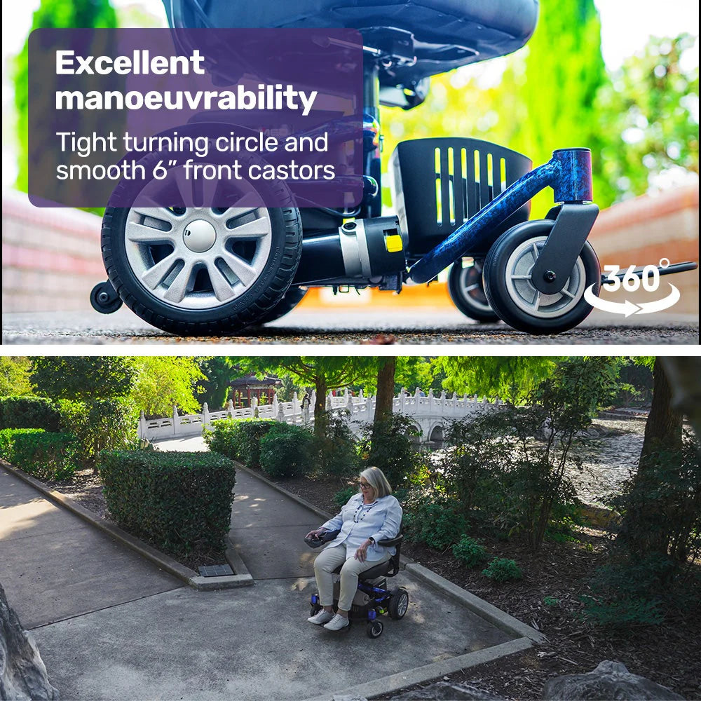 EQUIPMED Heavy Duty Electric Wheelchair, Up to 20km Range, Ultra-Comfortable, Great Turning Circle, Safe Stable Non-Slip Anti-Roll Back Power Chair, Blue