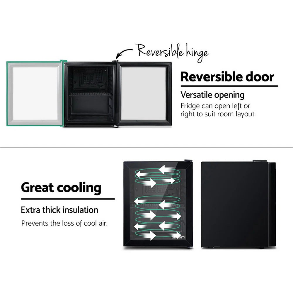 Double-Glazed 46L Bar Fridge w/ 5 Settings Devanti