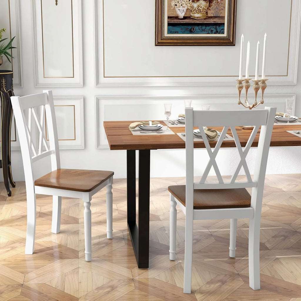 Dining Room Chairs Set of 4 White - Wooden Farmhouse Kitchen Chairs with Rubber Wood Seat, Acacia Wood Legs, Max Load 360 Lbs, Heavy Duty Wood Armless Dining Chairs with High Back1 pcs