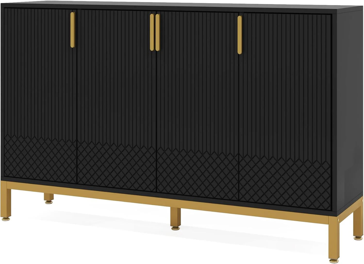 Luxury Buffet Cabinet with Storage, 59 Inch Kitchen Sideboard Cabinet with 4 Doors, Coffee Bar Cabinet Storage Cabinet for Dining Room, Living Room, Black and Gold1 pcs