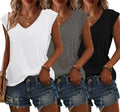 3 Pack Womens Cap Sleeve Tops V Neck T Shirts Summer Spring Outfits Beach Vacation Fashion Tee Blouse Workout Clothes