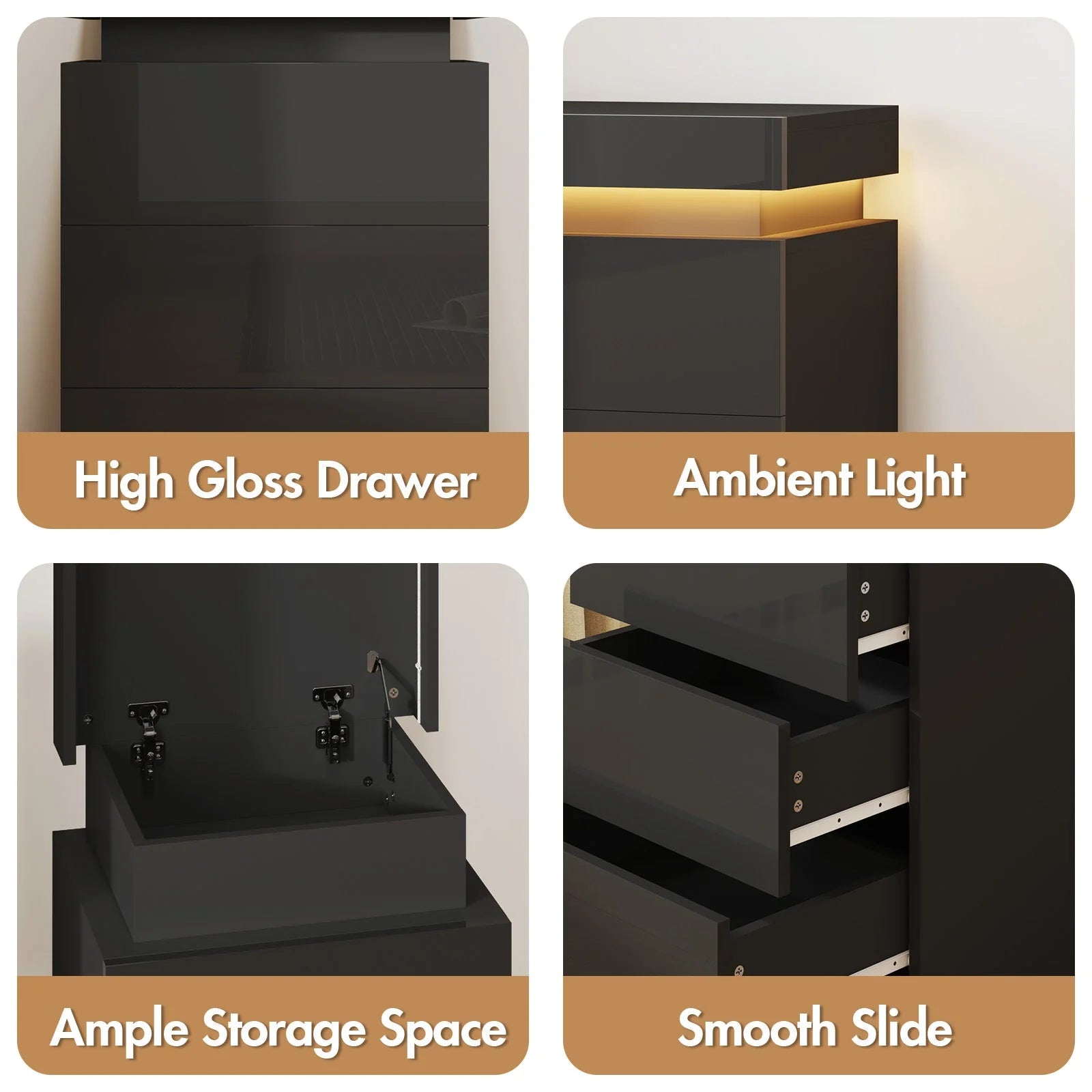 2 Set of Bedside Table 3 Drawers With LED Light