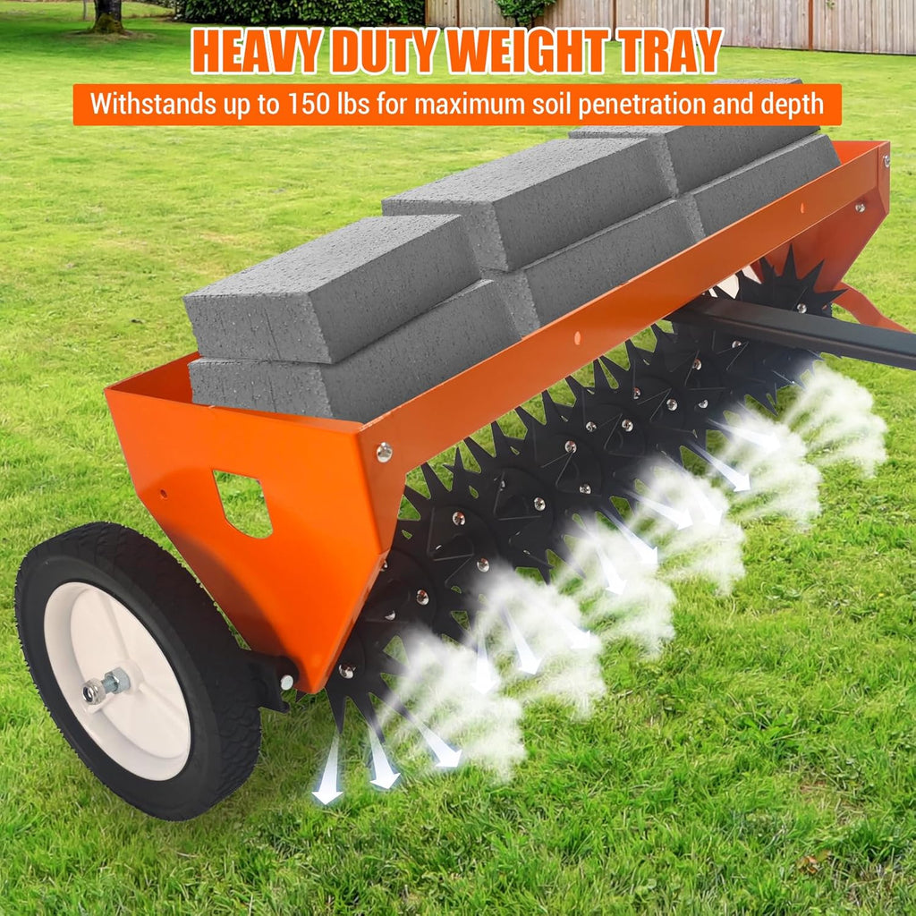 Traction-type weed remover, 40-inch traction-type sharp-toothed weed remover with transport wheels, steel teeth, tray, suitable for towing-type weed remover for farms, lawns and gardens, with adjustable handle1 pcs