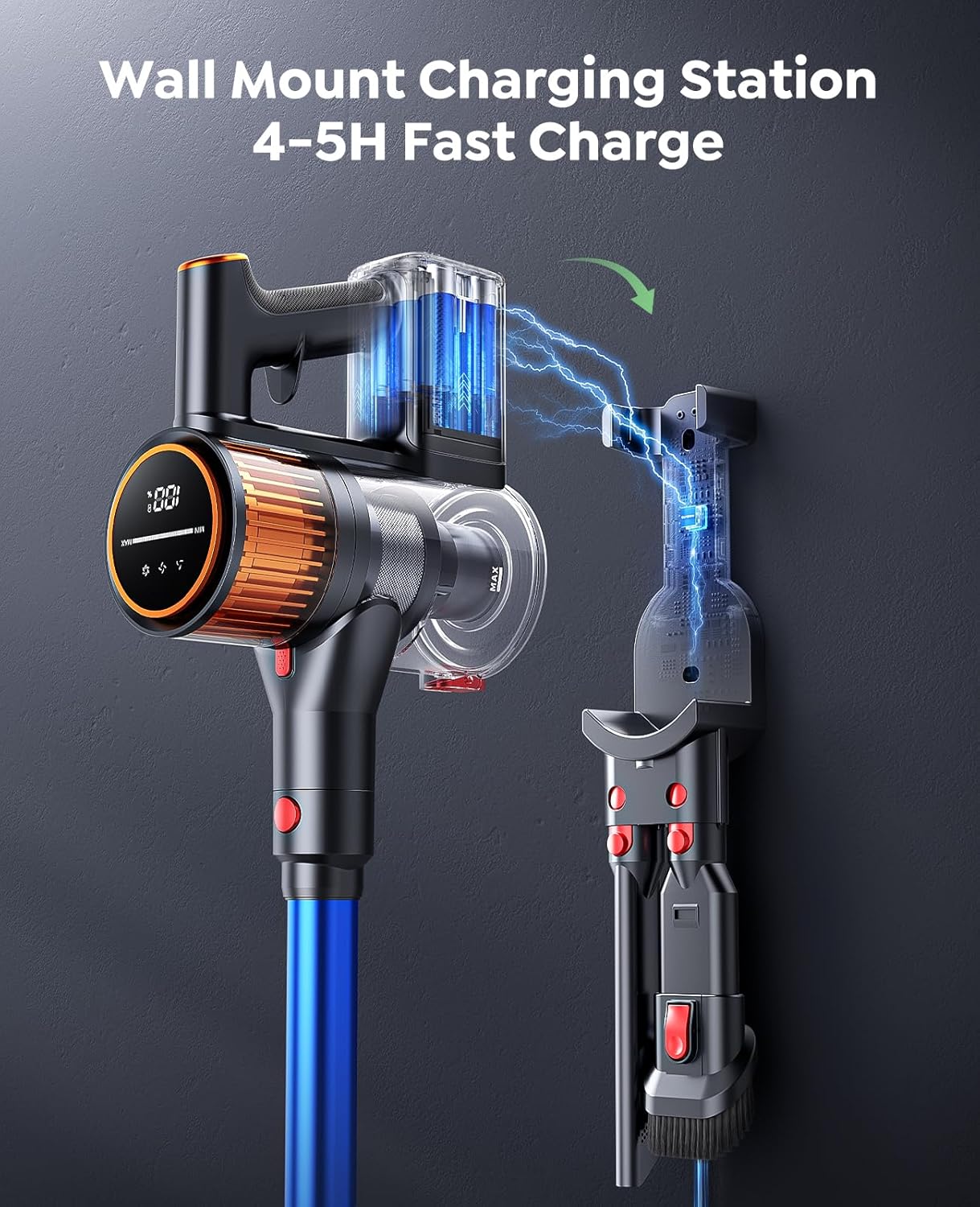 Cordless Vacuum Cleaner, 550W 45Kpa Self-Standing Vacuum Cleaners with 60 Mins Runtime, Powerful Cordless Vacuum with Wall Mount Charging, Stick Vacuum for Home/Pet Hair/Carpets/Hard Floors1 pcs