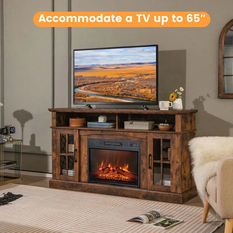 58" TV Console with 23" Fireplace Insert, Fireplace TV Stand for TVs up to 65 Inches, 1400W Electric Fireplace Heater