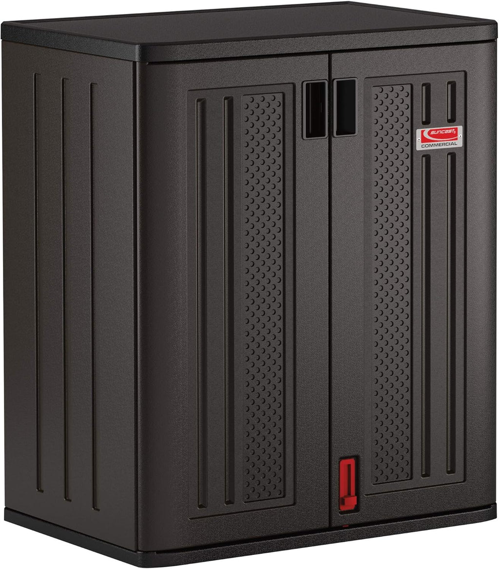 Suncast Commercial Heavy-Duty 9 Cubic Ft. Resin Storage Cabinet with Lockable Handles, Adjustable Metal-Reinforced Shelves for Garage or Workspace, Black, Made in The USA1 pcs