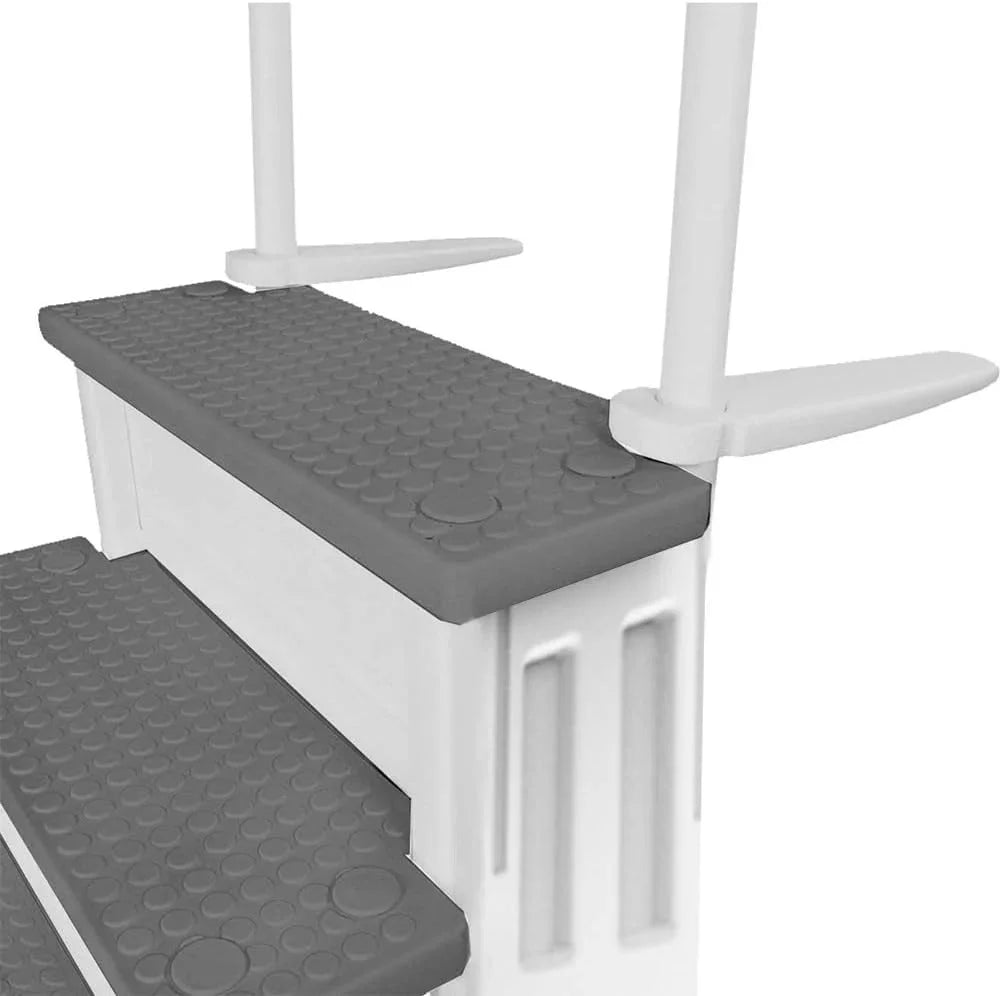 Non-slip entry steps for pools | Grey | For above-ground pools | Can be installed on terraces with a height of 122 to 137 cm | Load capacity up to 136 kg