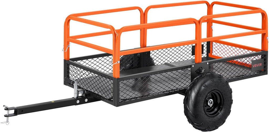 Utility Trailer, 17 Cu. Ft & 600lbs Capacity, ATV UTV Hauling Trailer, Tow Behind Steel Dump Cart with 16" Tires, Hand Pull or Foot Pedal, Heavy Duty Yard Trailers for Lawn Mower Tractor1 pcs