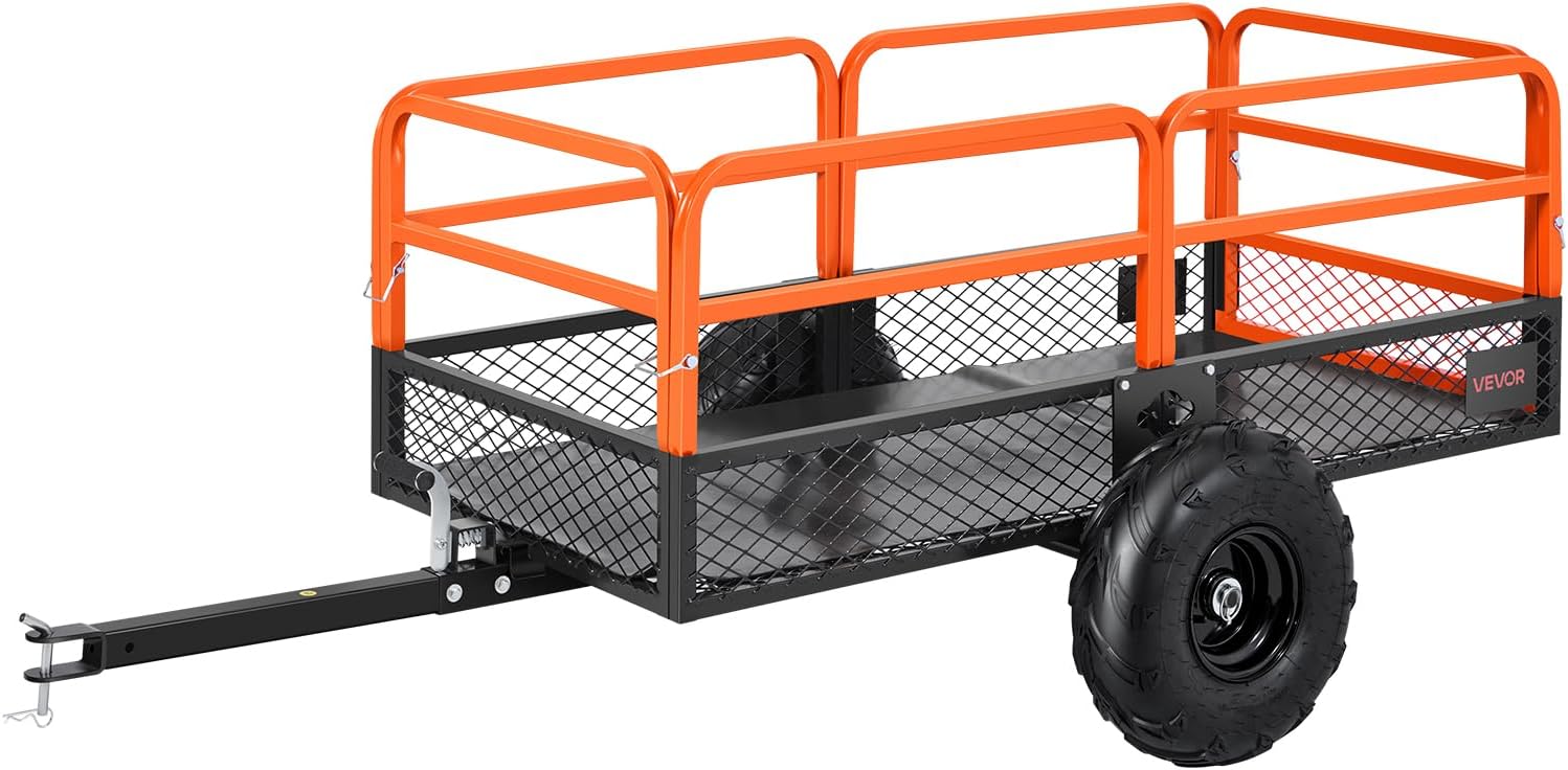 Utility Trailer, 17 Cu. Ft & 600lbs Capacity, ATV UTV Hauling Trailer, Tow Behind Steel Dump Cart with 16" Tires, Hand Pull or Foot Pedal, Heavy Duty Yard Trailers for Lawn Mower Tractor1 pcs