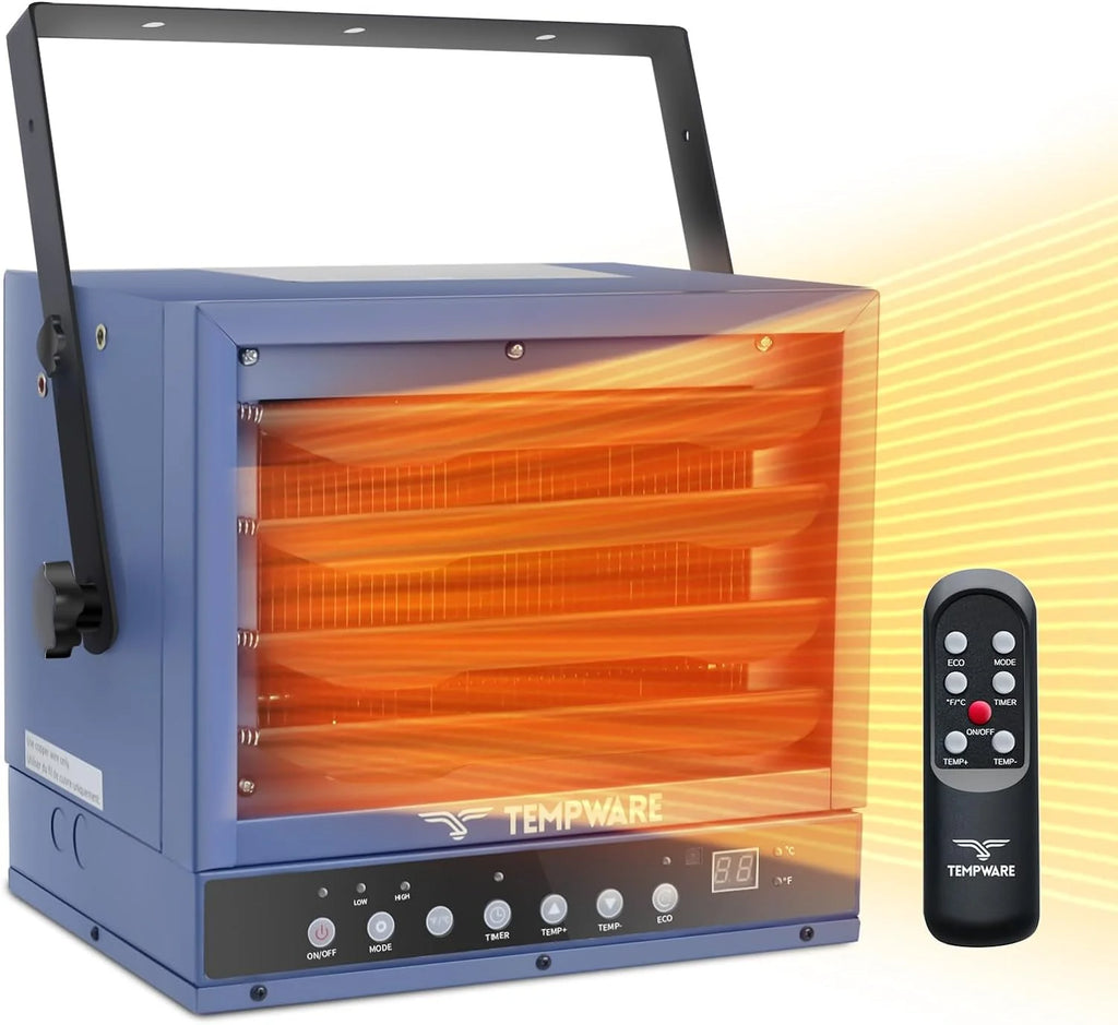 Electric Garage Heater, 7500-Watt Digital Fan-Forced Ceiling Mount Shop Heater with Full-Function Remote, 240-Volt Hardwired 12-Hour Timer, Ideal for Workshop Blue1 pcs