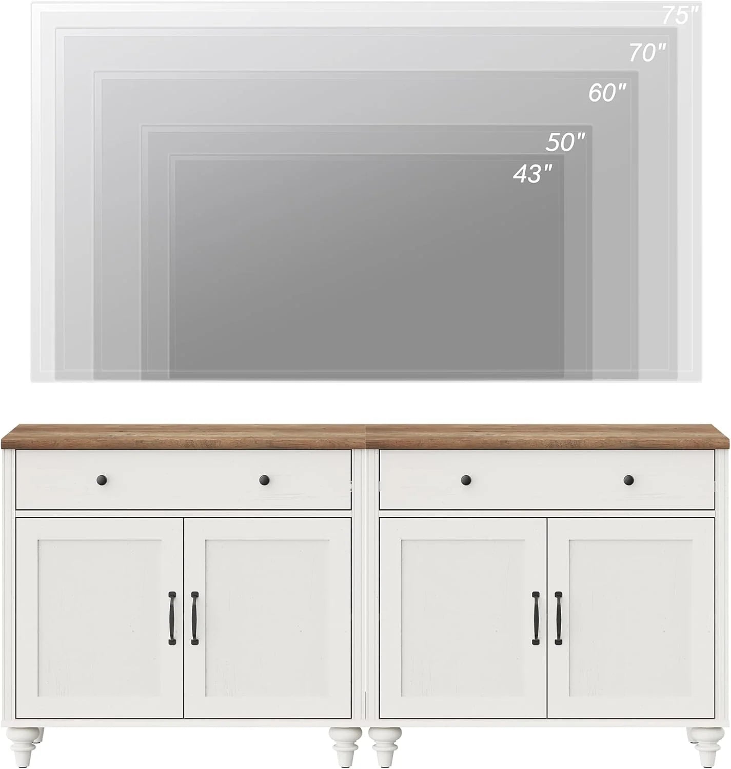 Buffet Cabinet with 4 Doors and 2 Drawers, Large Coffee Bar Table Wood Kitchen Storage Cabinets with Storage Cabinets, Modern Farmhouse Sideboard Credenza for Dining Room, Off White, 68 inch1 pcs