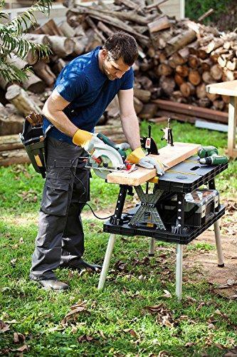 2024 Keter �C 197283 Folding Table Work Bench for Miter Saw Stand, Woodworking Tools and Accessories with Included 12 Inch Wood Clamps �C Easy Garage Storage Black/Yellow