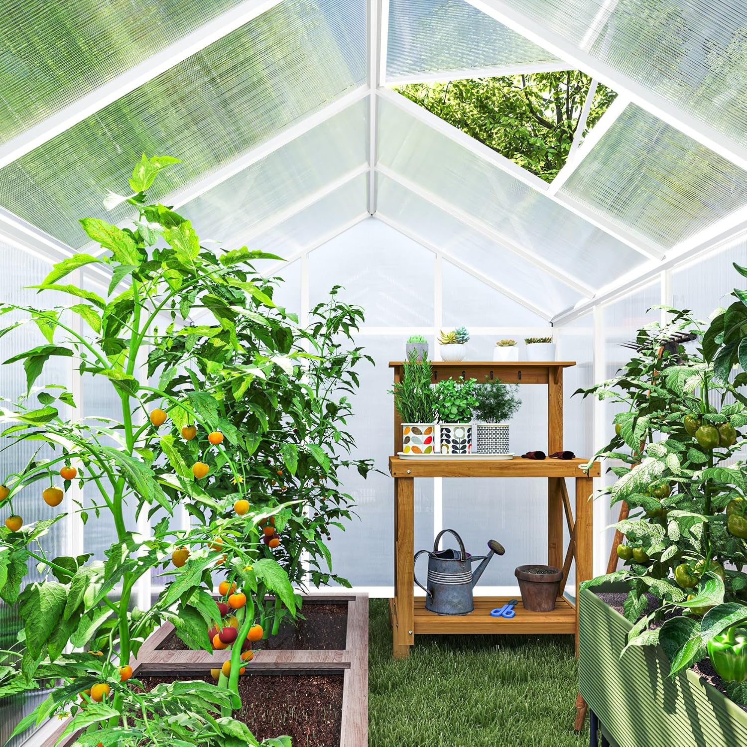 6' x 8' x 6.4' Polycarbonate Greenhouse, Aluminum Walk-in Green House Kit Garden, Plants Grow with Rain Gutter and Roof Vent1 pcs