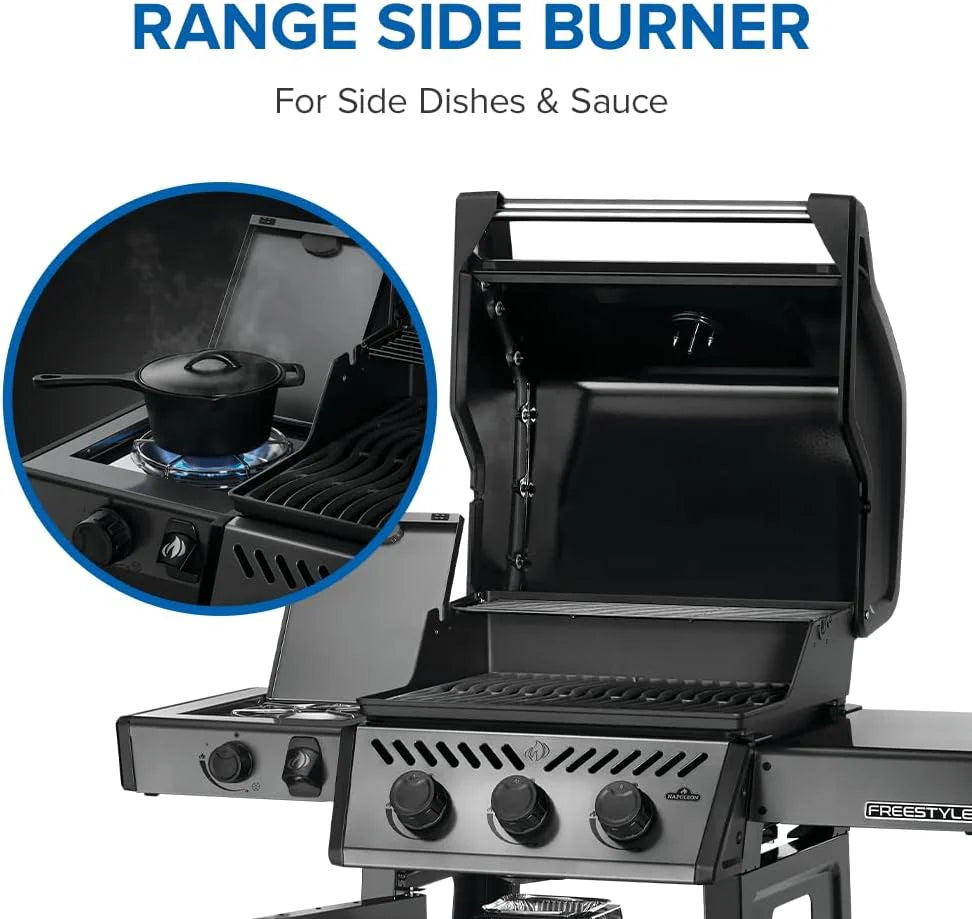 Graphite, Porcelain Enamel & Stainless, 3 Burner, Range Side Burner, Cast Iron Cooking Grids1 pcs