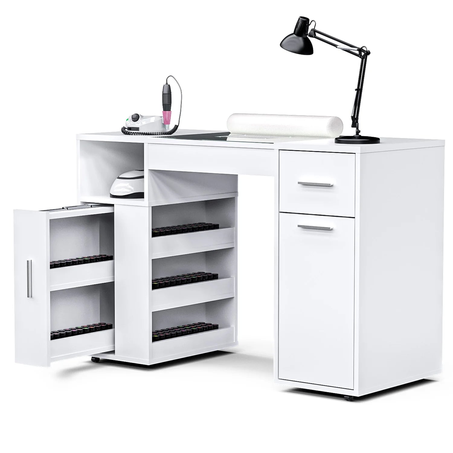 Manicure Table with Glass Top White