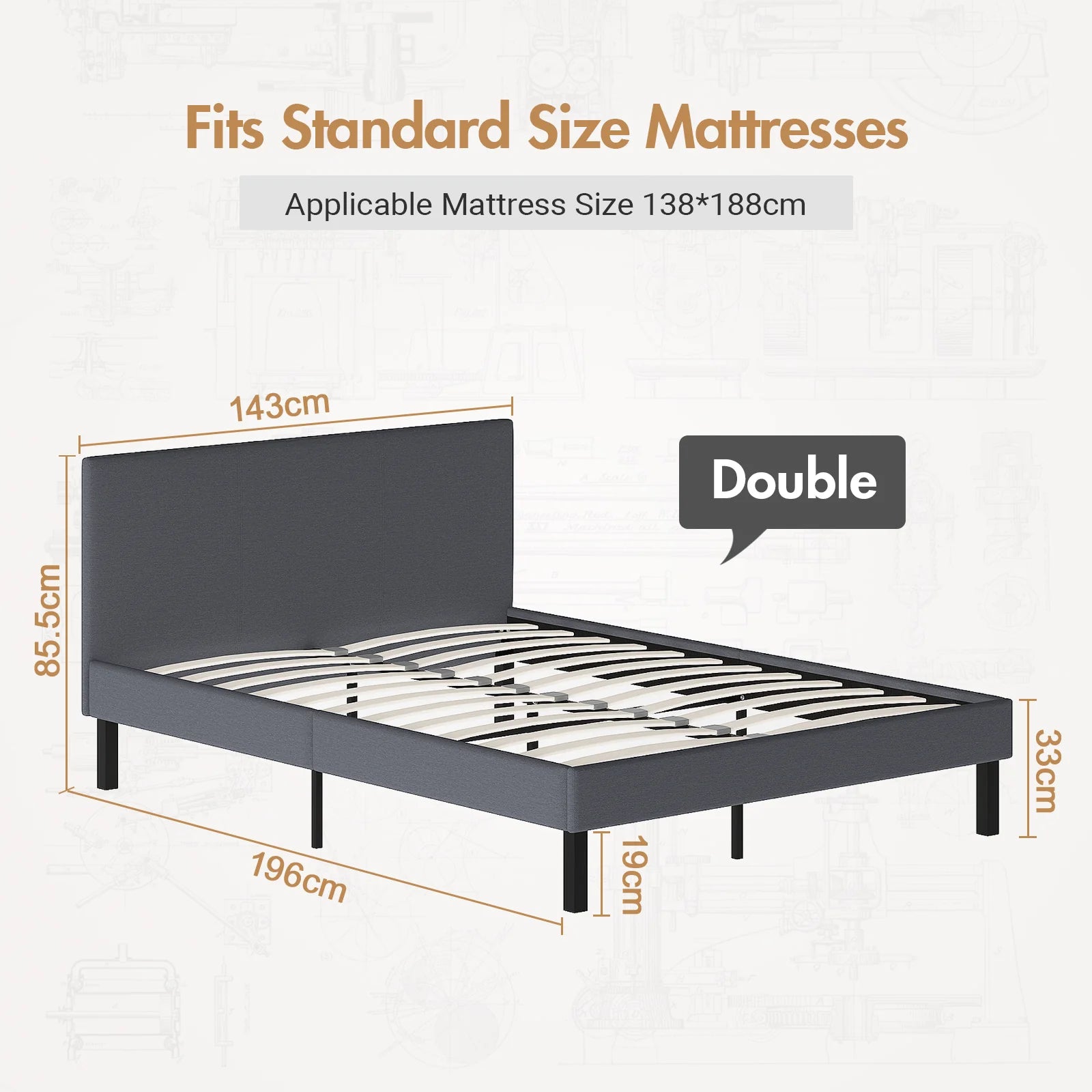Bed Frame Double Size Mattress Base Upholstered