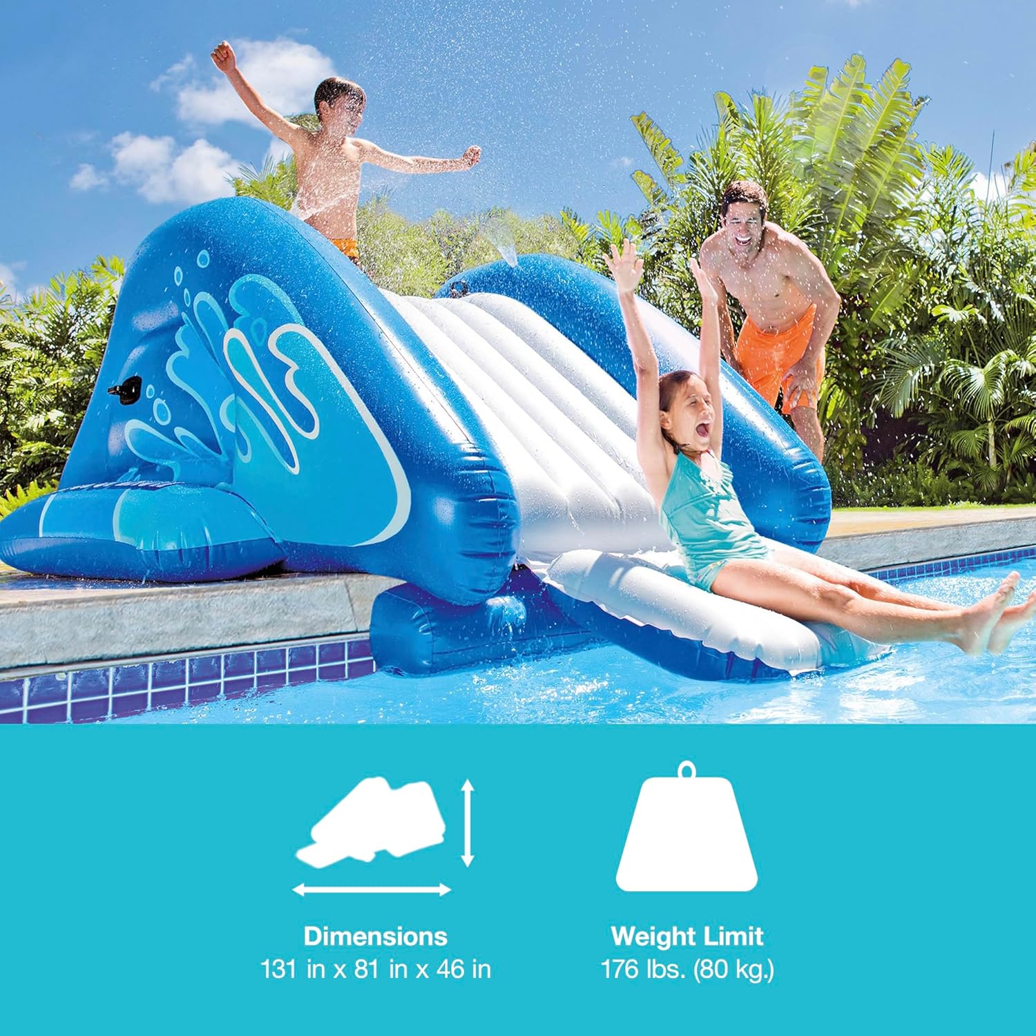 Splash Inflatable Water Slide Swimming Pool Play Center with Built in Sprayers for Kids and Adults, Ages 6 and Up, Blue1 pcs