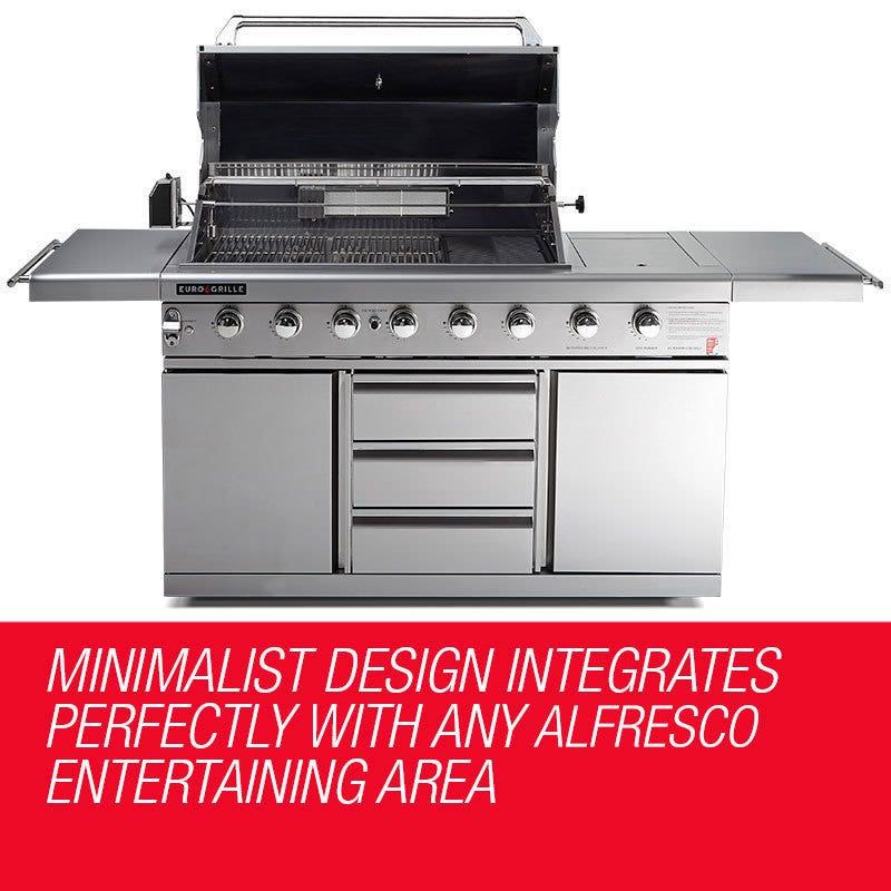 EuroGrille 8 Burner BBQ Outdoor Barbeque Gas Stainless Steel Kitchen