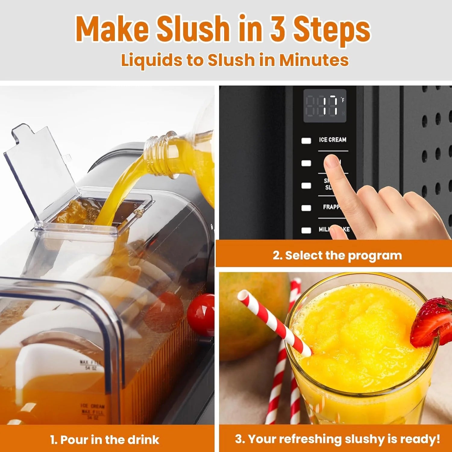 Slushie Machine - Professional Frozen Drink Maker No Ice Needed- Slushy Machine for Home with LED Display - One-Touch Reservation & 6 Pre-set Programs for Frozen Margaritas, Frappés & Ice Cream