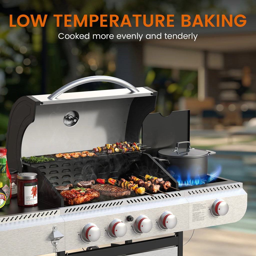 3+1/4+1 Burner Freestanding Propane Gas Grill With Side Burner And Cabinet