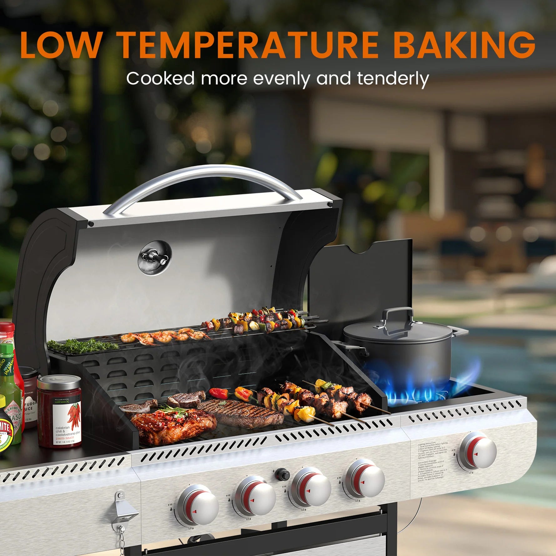 3+1/4+1 Burner Freestanding Propane Gas Grill With Side Burner And Cabinet