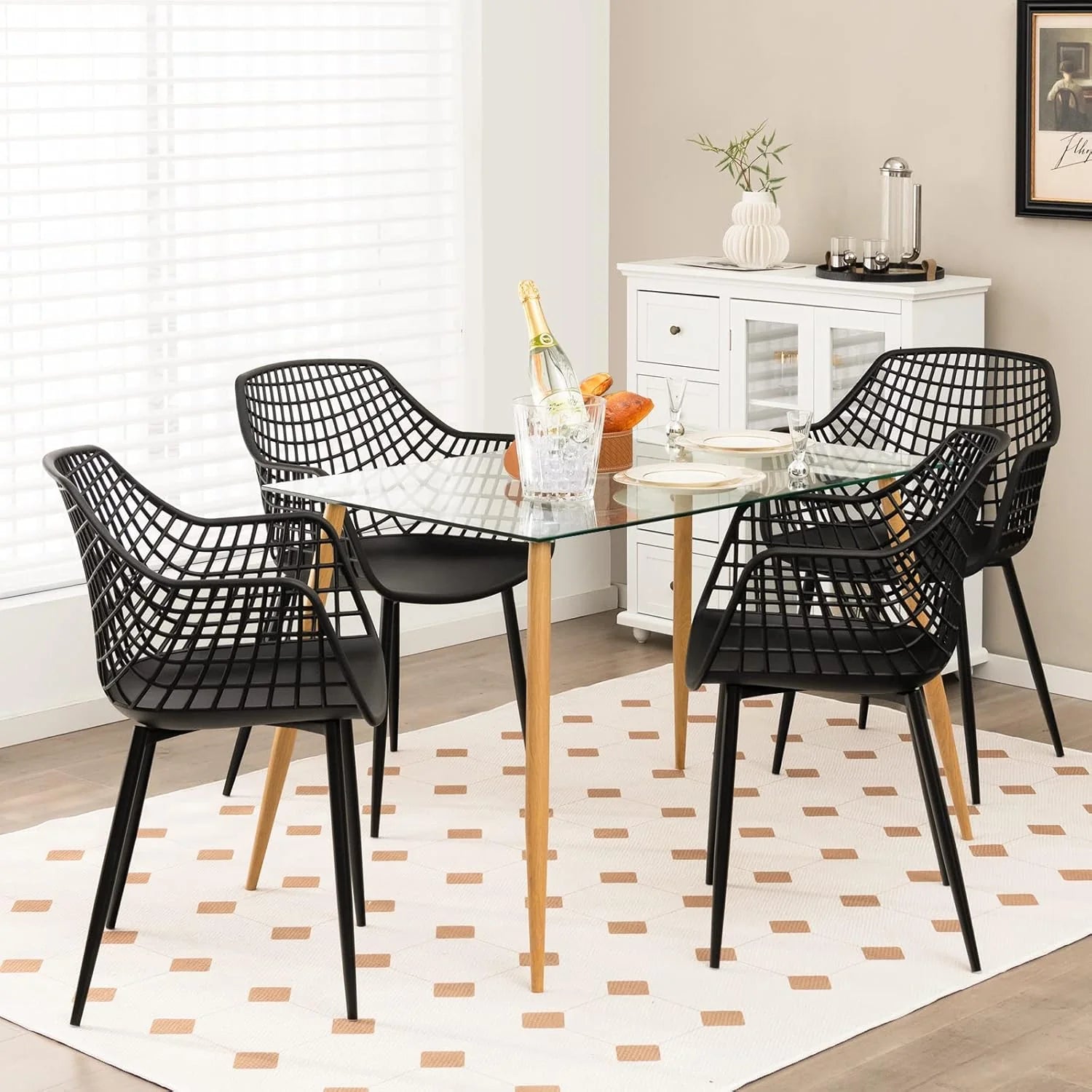 Modern Dining Chairs Set of 4 - Black Arm Chair with 15" High Backrest, Powder-Coated Metal Legs, Anti-Slip Foot Pads, Max Load 265 lbs, Kitchen Dining Room1 pcs
