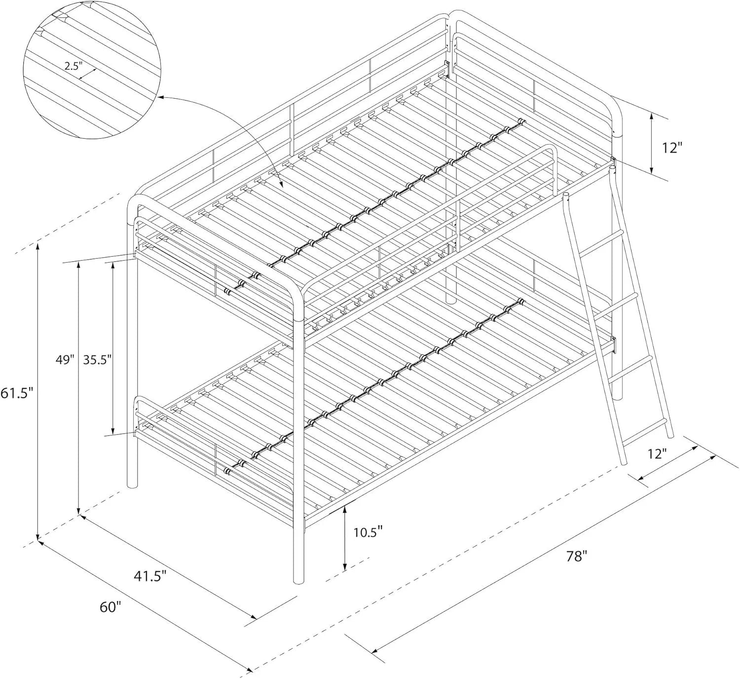 DHP Dusty Twin Over Full Metal Bunk Bed, Off White1 pcs