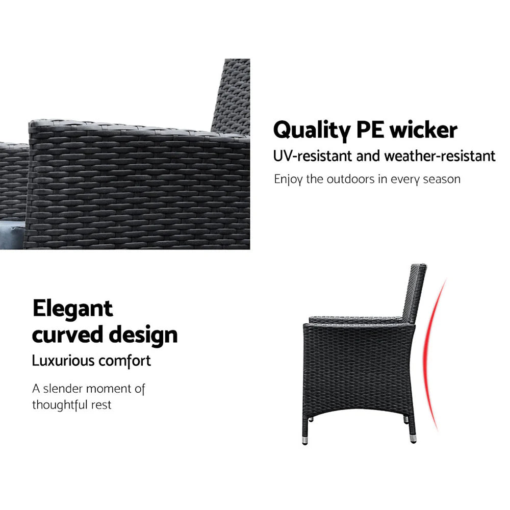 Gardeon 9-Piece Outdoor Dining Set Wicker Lounge Black