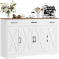 Drawer-equipped buffet-style cabinet, 55-inch large side cabinet-style storage unit with shelves and 4 doors, modern country-style coffee bar-style cabinet, wooden kitchen and dining room storage unit, white/rustic style1 pcs
