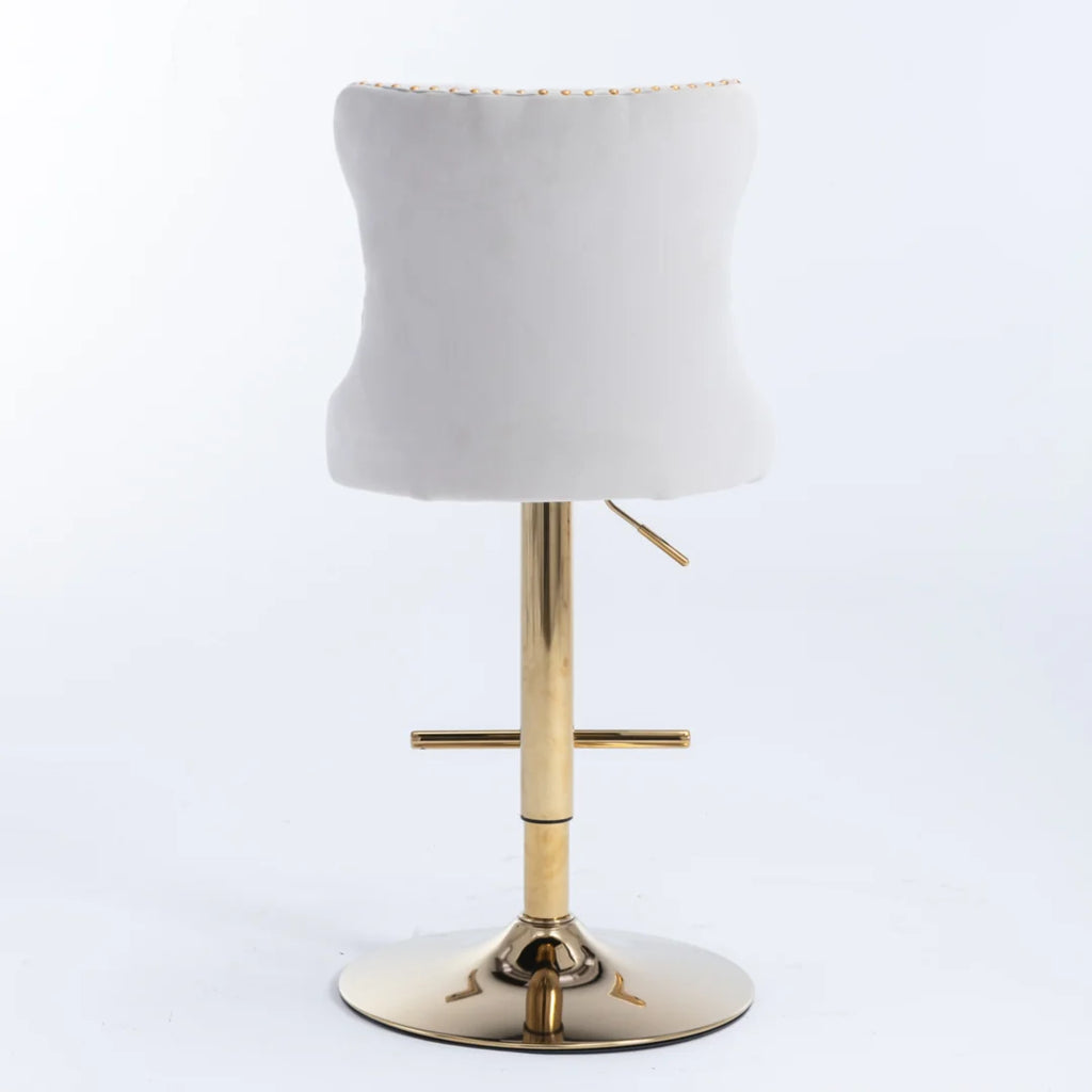 4x Height Adjustable Swivel Bar Stool Velvet Studs Barstool with Footrest and Golden Base- Beige