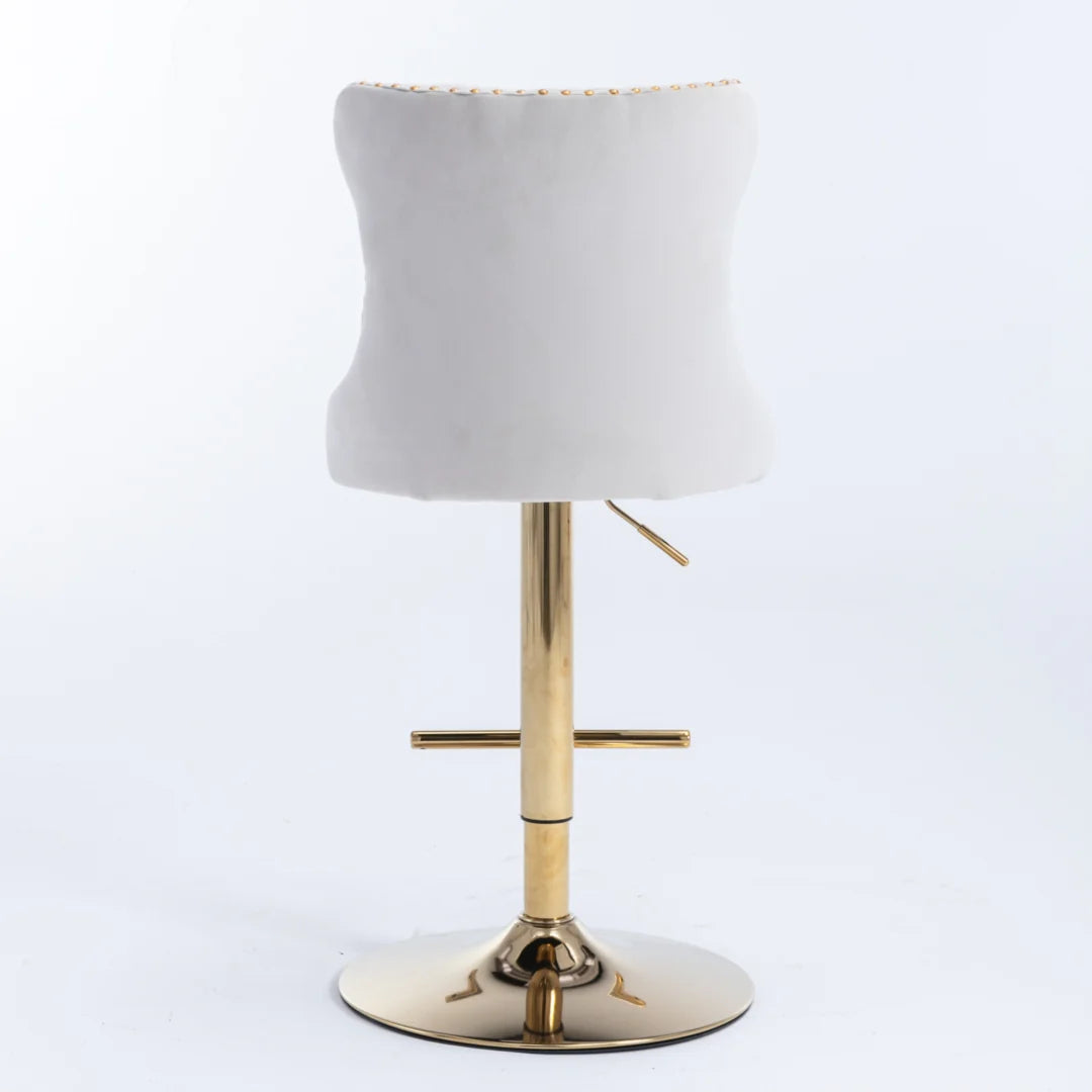 4x Height Adjustable Swivel Bar Stool Velvet Studs Barstool with Footrest and Golden Base- Beige