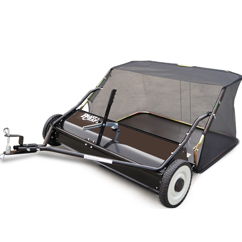 PLANTCRAFT Lawn Sweeper 38" Wide, Tow Behind Leaf and Grass Clipping Collector, Universal Hitch for Ride on Mower, Garden Tractor