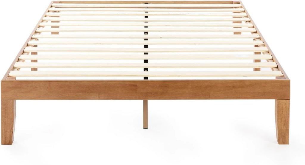 12" Classic Solid Wood Platform Bed Frame w/Wooden Slats (No Box Spring Needed), Natural, Queen Size1 pcs