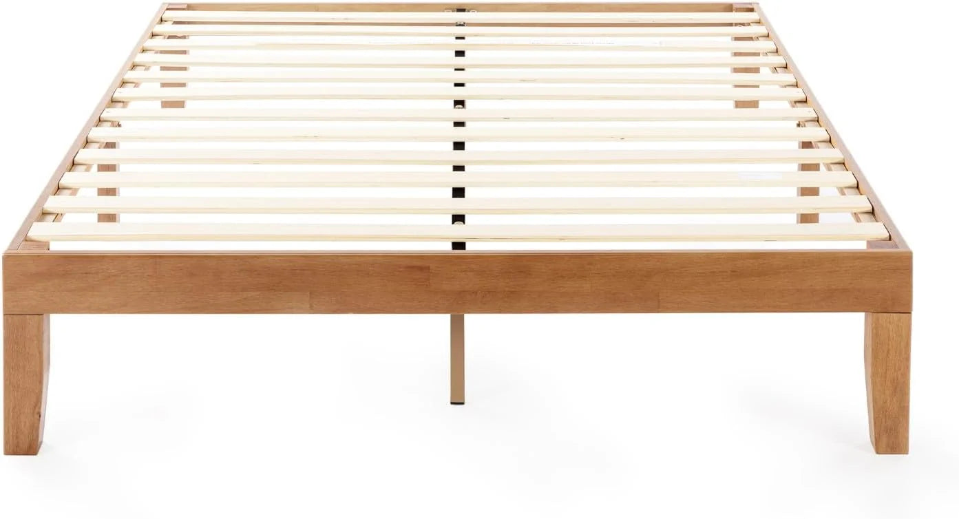 12" Classic Solid Wood Platform Bed Frame w/Wooden Slats (No Box Spring Needed), Natural, Queen Size1 pcs