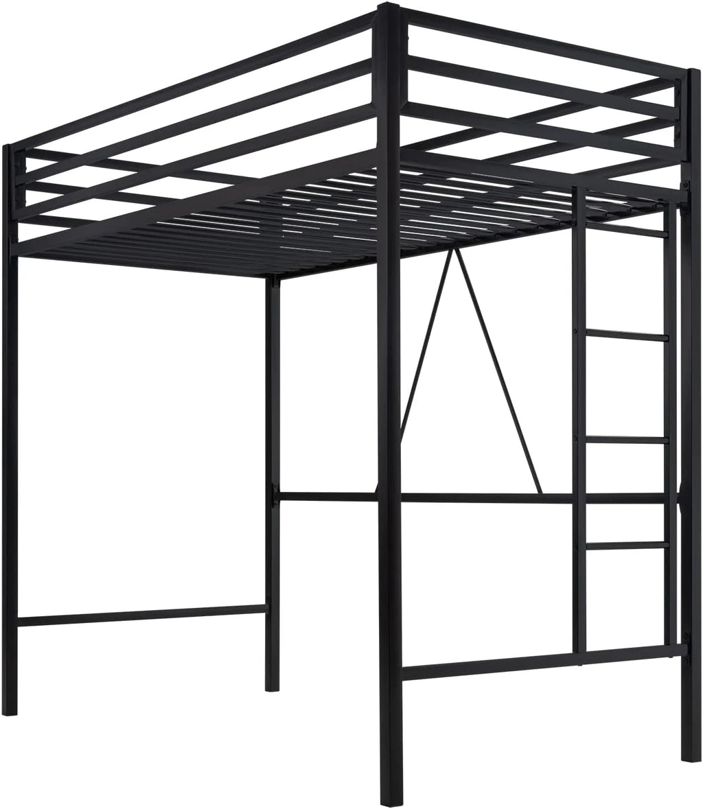 Loft Bed Twin Size with Ladder and Guardrail,Heavy Duty Metal Slats Support No Box Spring Needed Small Space Saving Furniture for Bedroom Dorm,Black1 pcs