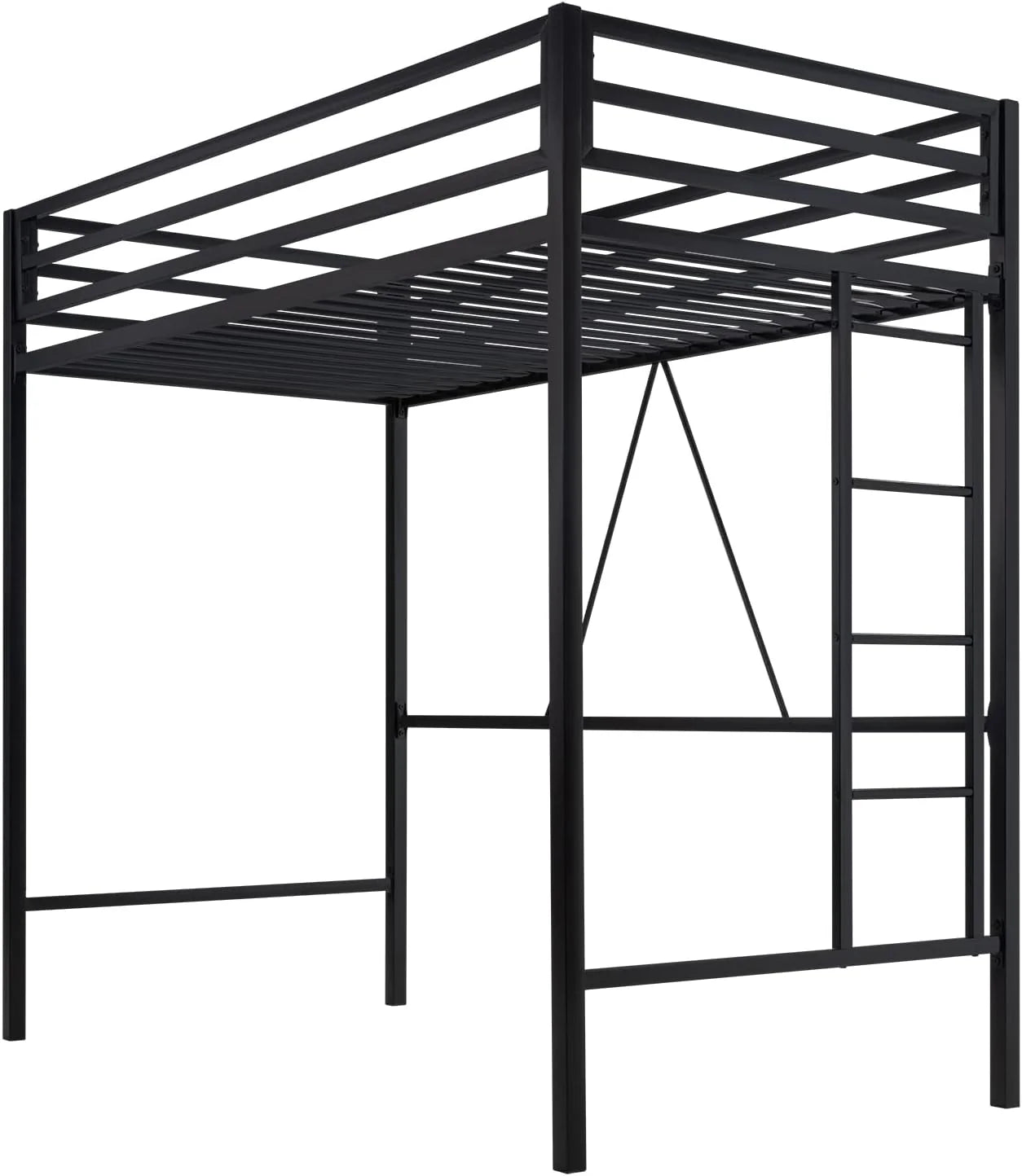 Loft Bed Twin Size with Ladder and Guardrail,Heavy Duty Metal Slats Support No Box Spring Needed Small Space Saving Furniture for Bedroom Dorm,Black1 pcs
