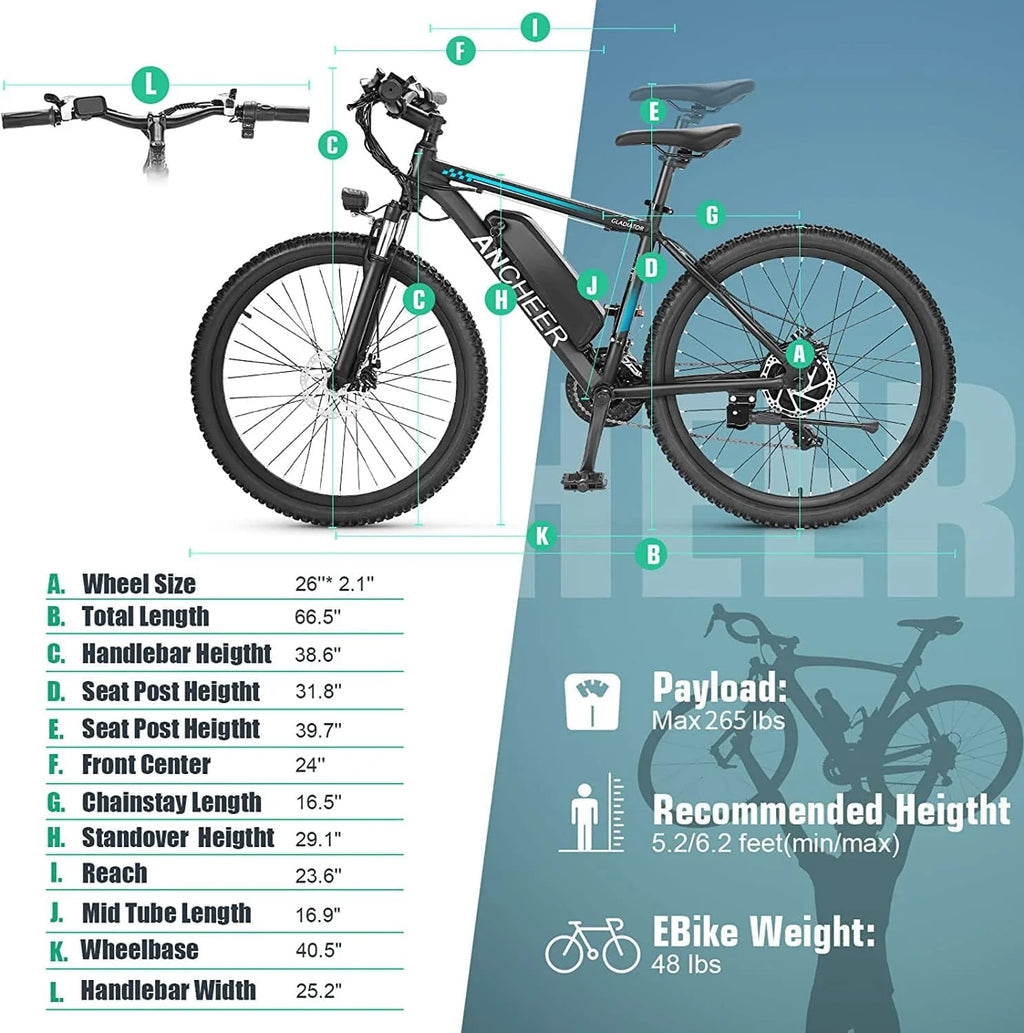 ANCHEER Gladiator 500W 26" Electric Bike for Adults, Electric Mountain Bike with 2.1 Inch eMTB Tire, 48V 10.4Ah Battery, 3H Fast Charge, Shimano 21 Speed, Adults Electric Bicycle  sgtnighsdesigns
