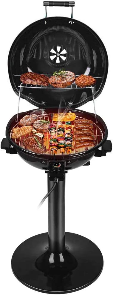 Electric barbecue grill, 15-person indoor/outdoor electric grill, suitable for indoor and outdoor use, double-layer design, portable detachable grill, power 1600 watts (fixed type, black)1 pcs