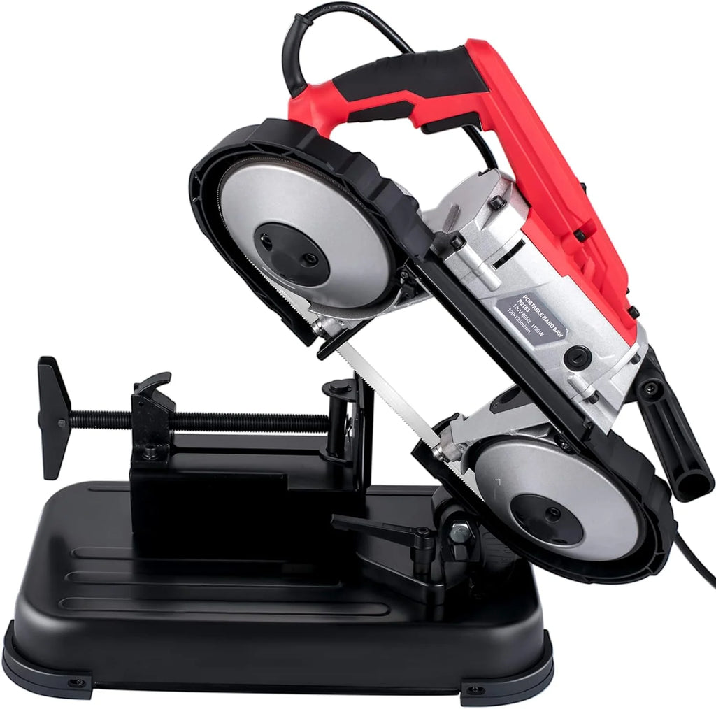 Portable Band Saw, 110V Removable Alloy Steel Base Corded Band Saw, 5 Inch Cutting Capacity Hand held Band Saw,Variable Speed Portable Bandsaw, 10Amp Motor Deep Cut Band Saw for Metal Wood1 pcs