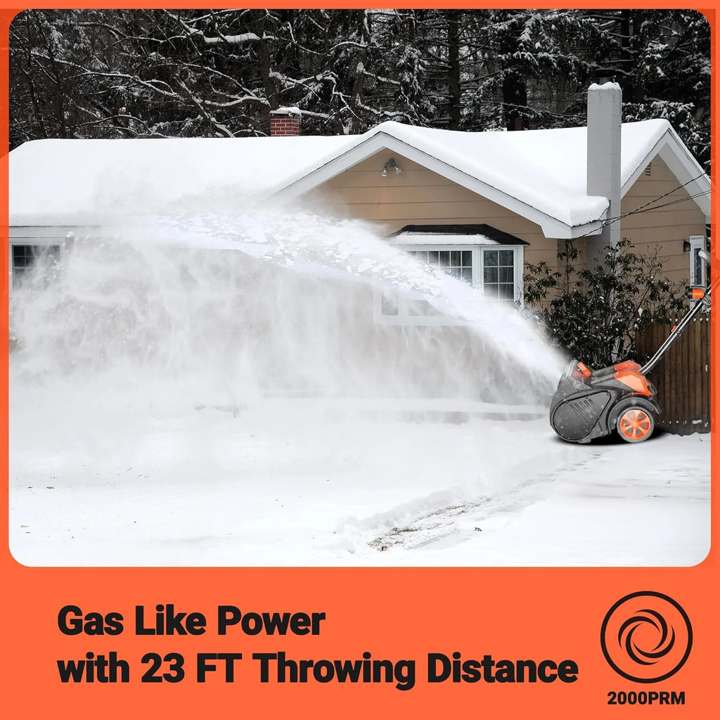 Cordless Snow Shovel with Wheels, 48V | 16-Inch | 4-Ah Brushless Cordless Snow Blower, Battery Snow Blower with Directional Plate & LED Lights (2 * 24V Battery & Dual Quick Charger Included)1 pcs