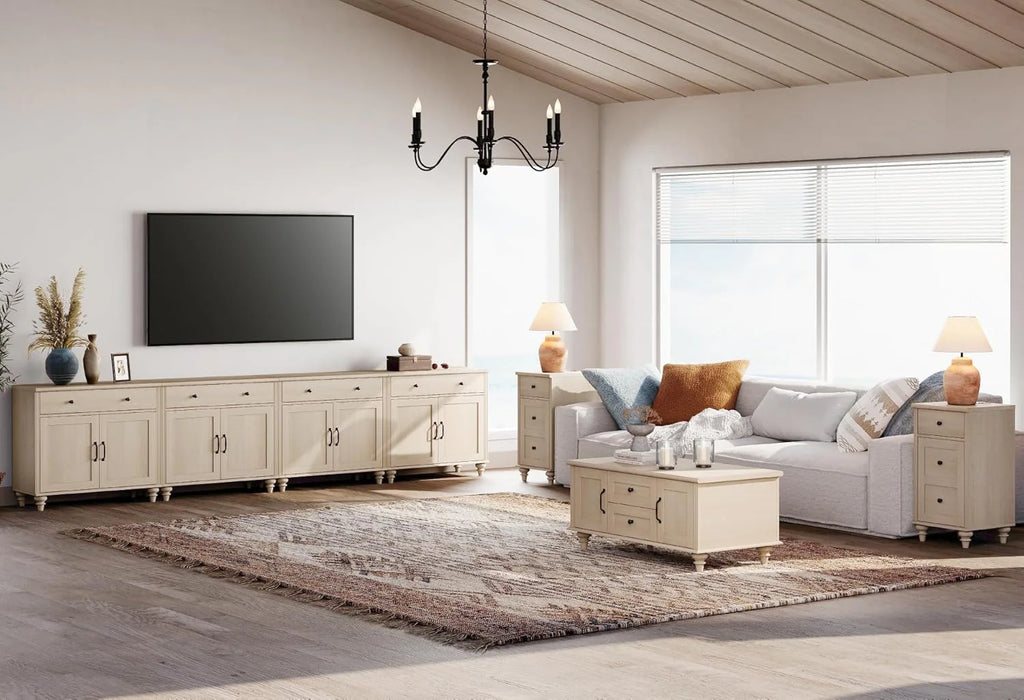 Buffet Cabinet with 4 Doors and 2 Drawers, Large Coffee Bar Table Wood Kitchen Storage Cabinets with Storage Cabinets, Modern Farmhouse Sideboard Credenza for Dining Room, Off White, 68 inch1 pcs