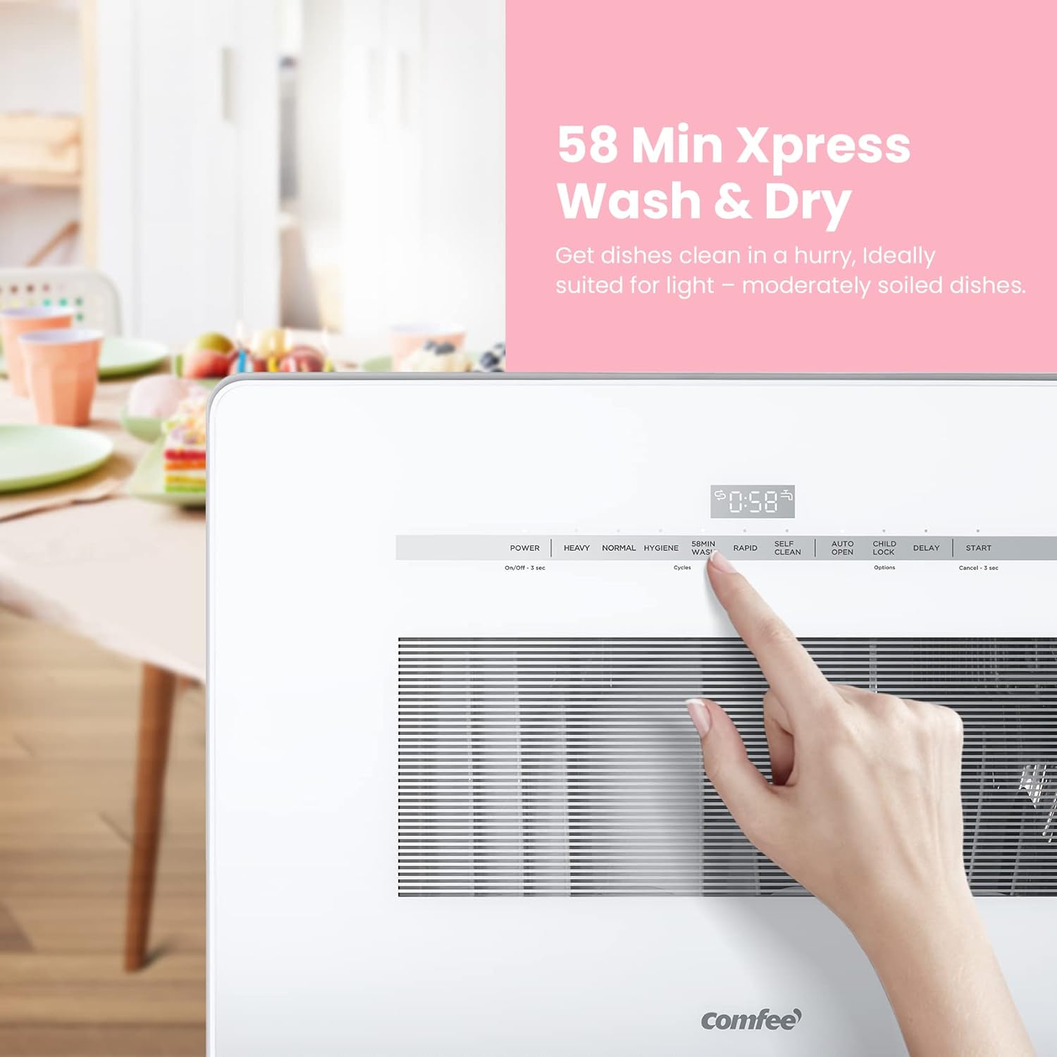 COMFEE' Portable Dishwasher Countertop with 5L Built-in Water Tank, No Hookup Needed, 6 Programs, 360?? Dual Spray, 192?H High-Temp& Air-Dry Function, Mini Dishwasher for RVs, White