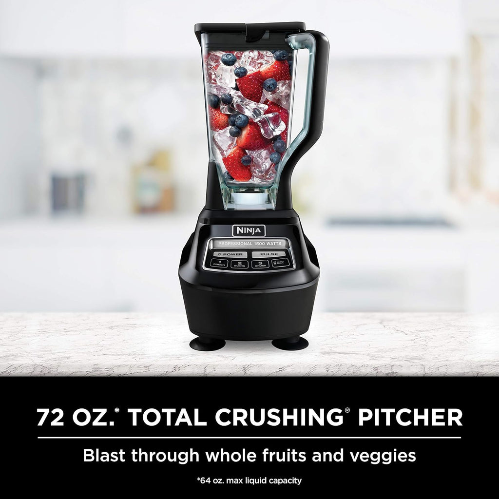 Ninja BL770 Mega Kitchen System, 1500W Blender &amp; Processor, 72oz Pitcher, 64oz Bowl, 16oz To Go Cups, Black