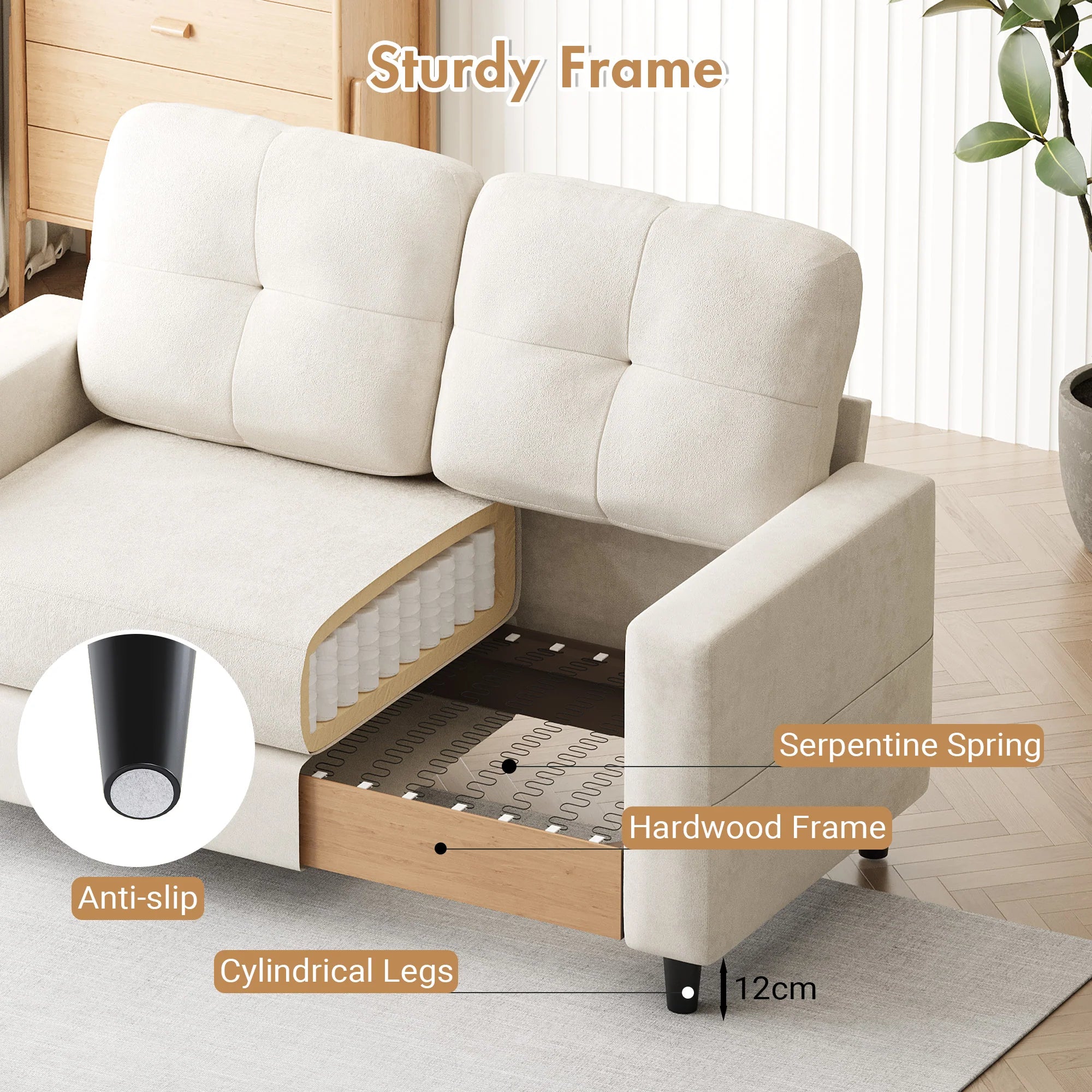 2-Seater Sofa 132cm Loveseat Sofa Beige