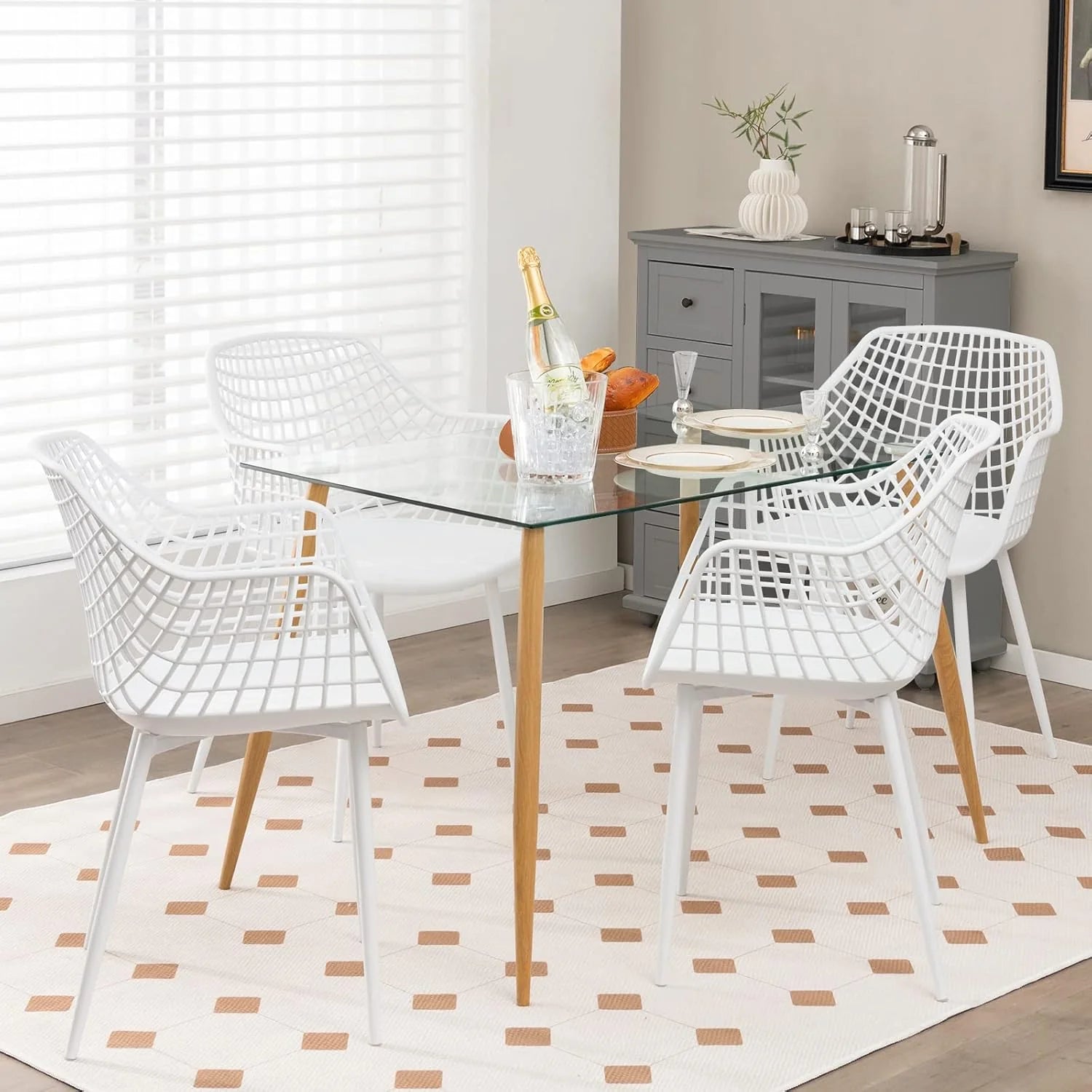 Modern Dining Chairs Set of 4 - Black Arm Chair with 15" High Backrest, Powder-Coated Metal Legs, Anti-Slip Foot Pads, Max Load 265 lbs, Kitchen Dining Room1 pcs