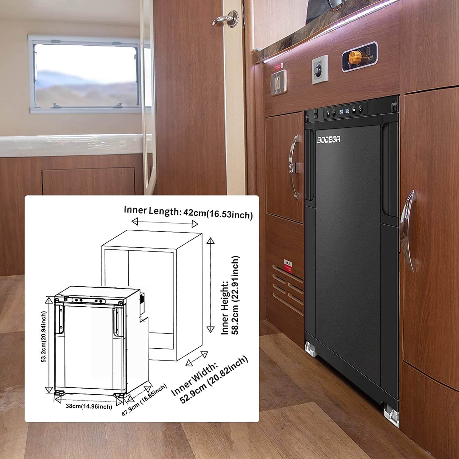 12 Volt RV Refrigerator 45L/1.6cu.ft RV Fridge and Freezer