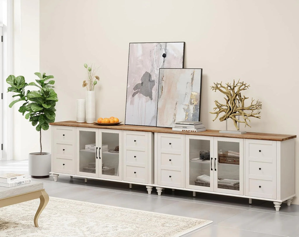 Sideboard Buffet Cabinets with Glass Door, Kitchen Storage Cabinets,Wood Coffee Bar Tables, Accent Sideboard Storage Cabinet Table Dining Room, Living Room,Oak1 pcs