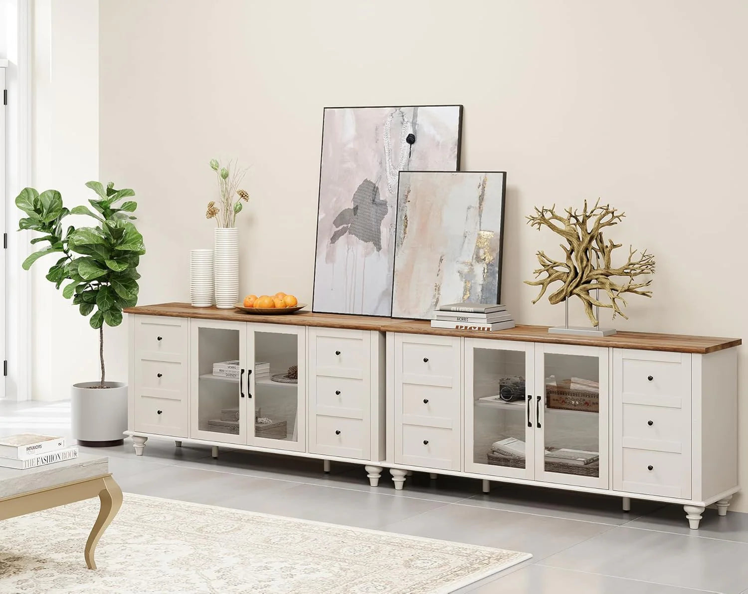 Sideboard Buffet Cabinets with Glass Door, Kitchen Storage Cabinets,Wood Coffee Bar Tables, Accent Sideboard Storage Cabinet Table Dining Room, Living Room,Oak1 pcs