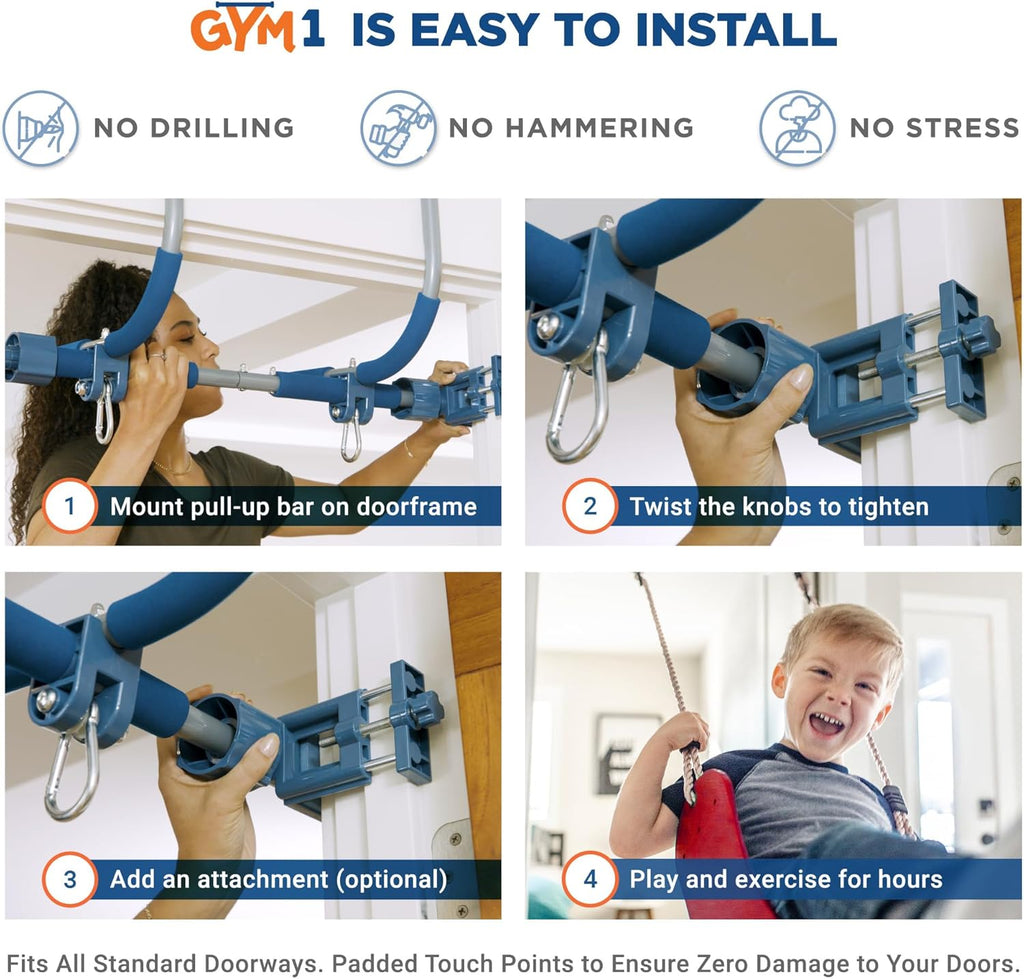 6-Piece Doorway Gym for Kids, includes Door Sensory Swing, Indoor Pull-Up Bar for Adults, Rings, Hanging Trapeze, Ladder & Knotted Rope, Holds Up to 300 Lbs